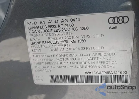 2014 Audi Q5 3.0T Premium Plus from USA, damaged, VIN WA1DGAFP6EA121652